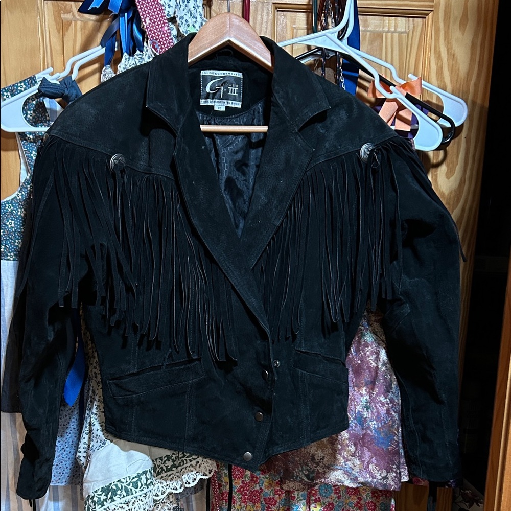 Fringed Black Suede Leather Jacket for Women